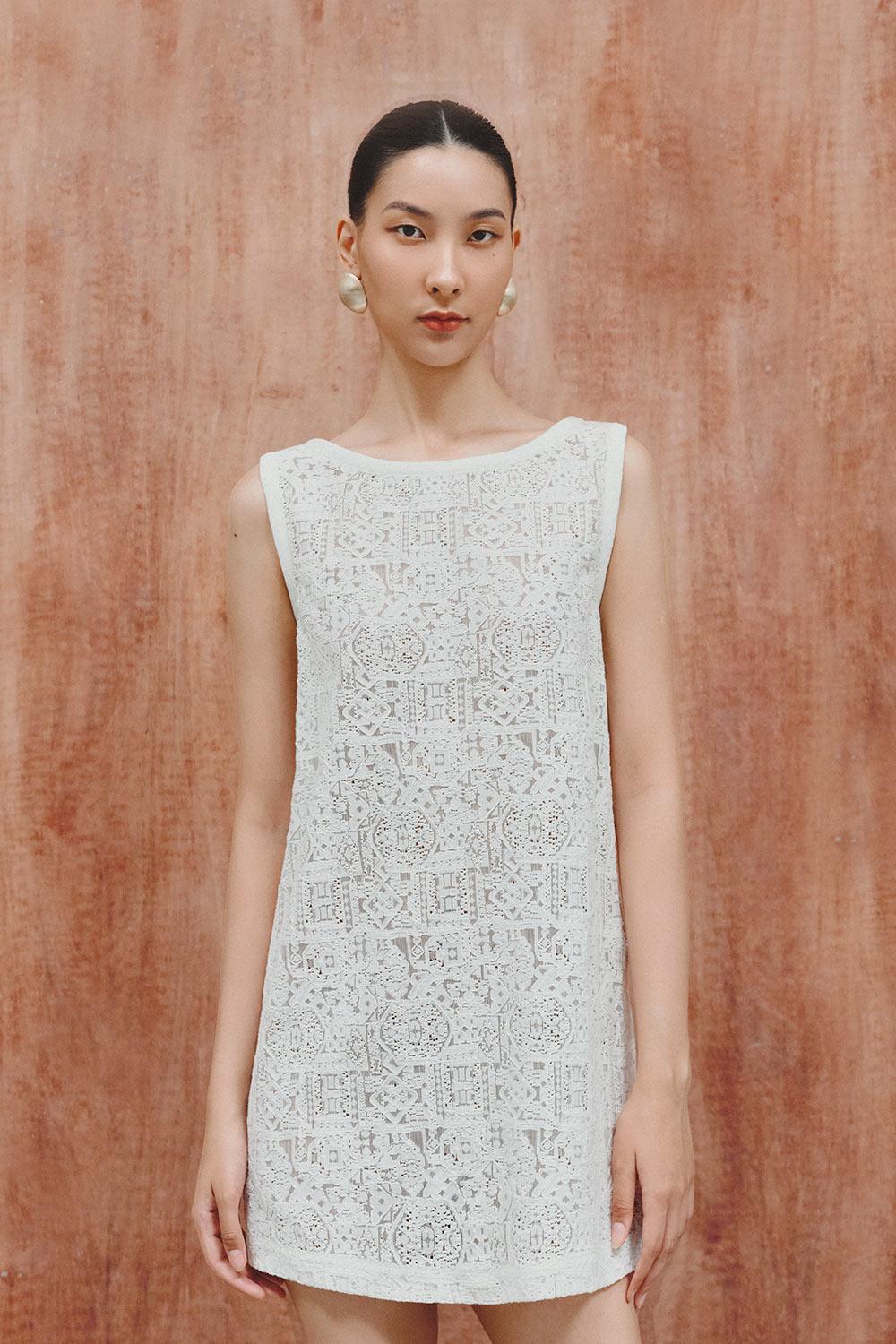 leona mini dress Women's Leona Trapezoid Sleeveless Organic Cotton Mini Dress S/M/Customize White MEAN BLVD White / S