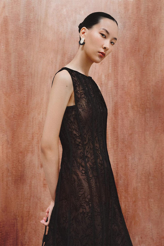 Garcia A-line Boat Neck Poly Organza Ankle Length Dress