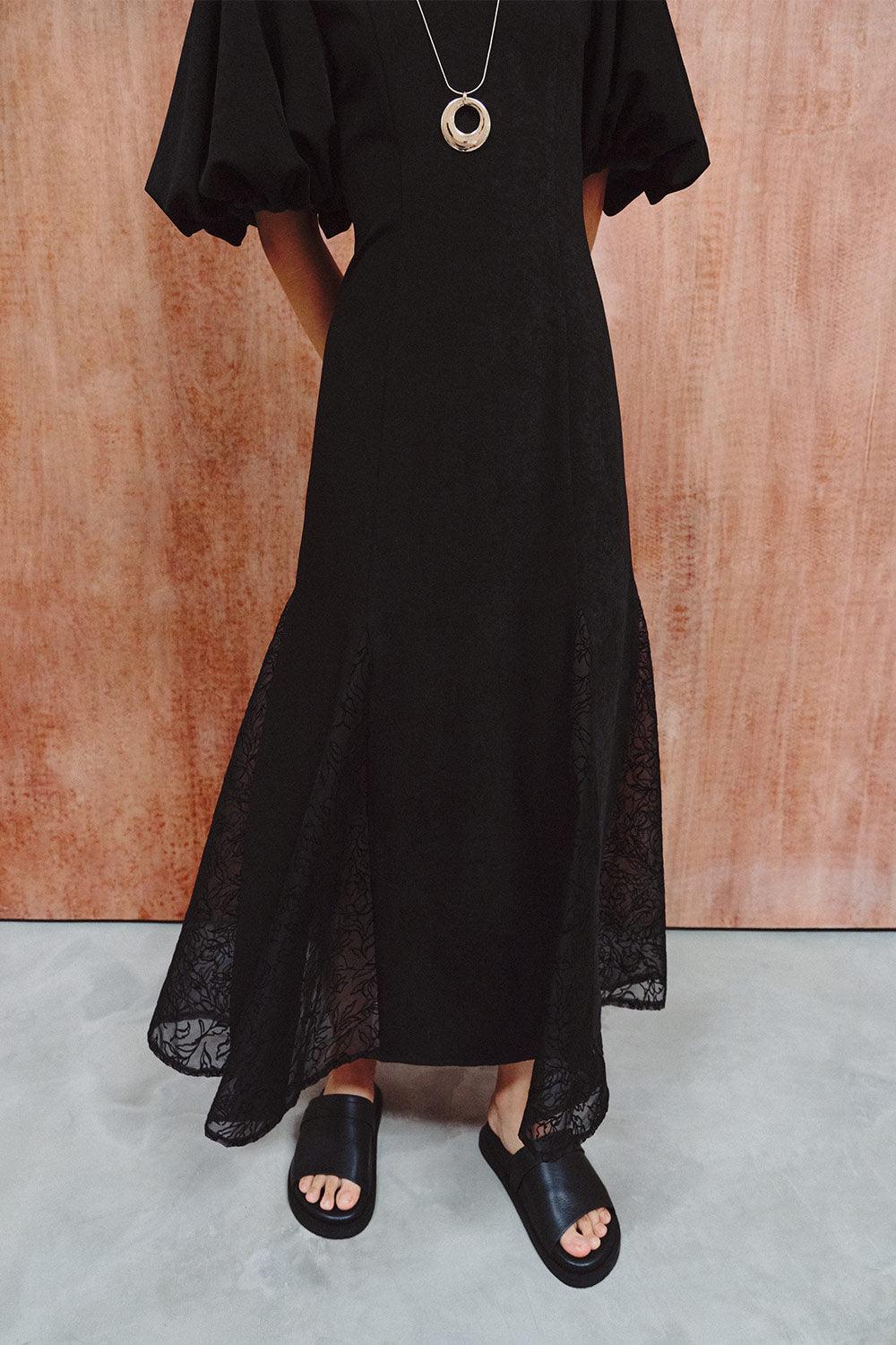 Moran Godet Lace Spandex Velvet Maxi Dress