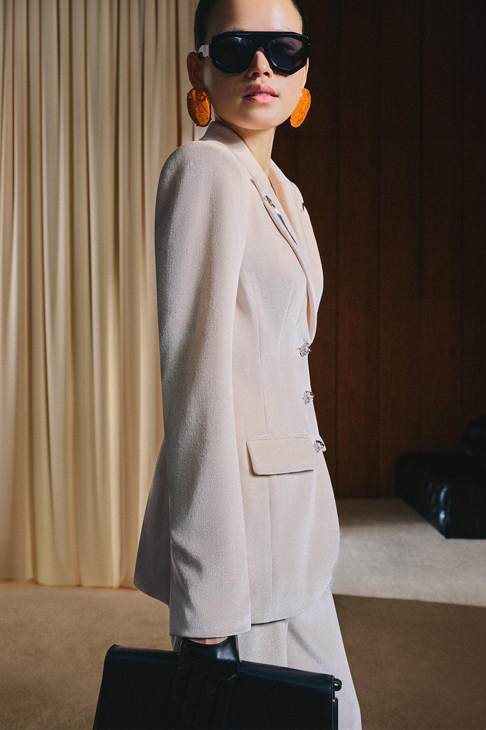 Moshill Structured Peak Lapel Velvet Blazer