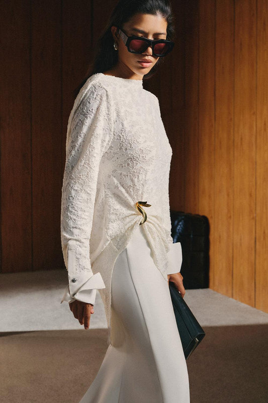 Tayce Straight Extended Flap Crepe Extra Long Length Skirt