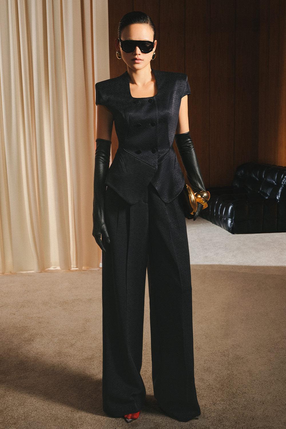 Women's Romiley Straight Side Pleated Silk Satin Floor Length Pants XS ...