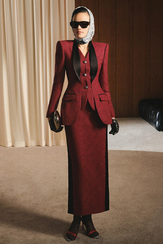 Clevedon Straight Side Slit Tweed Ankle Length Skirt