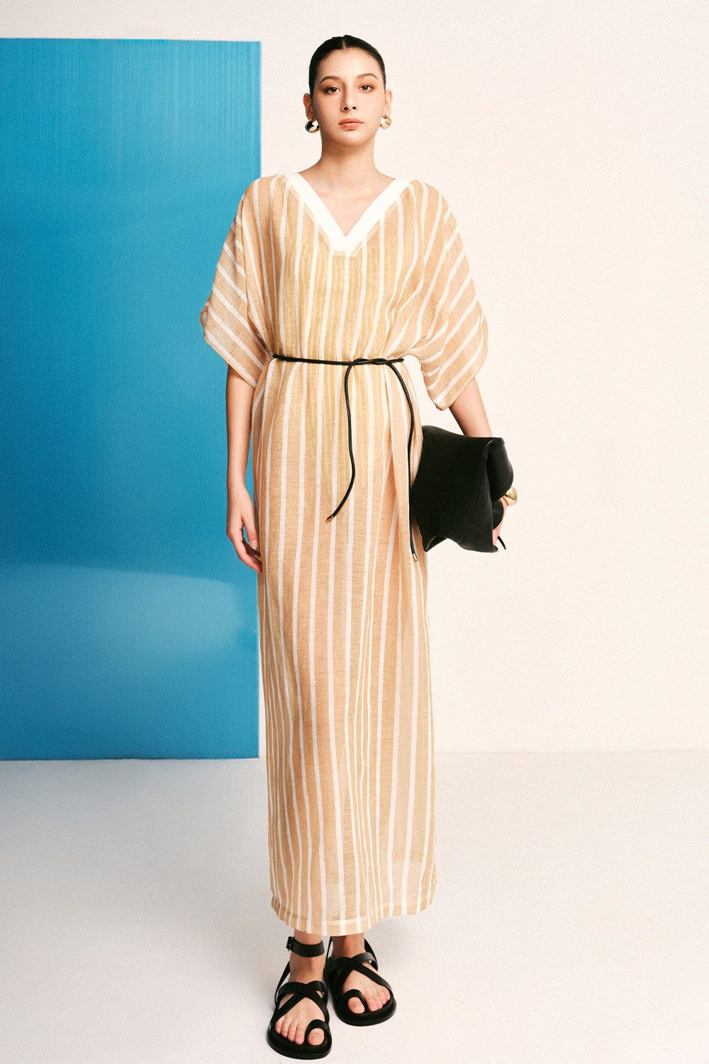 Jada Straight Batwing Sleeved Woven Cotton Maxi Dress