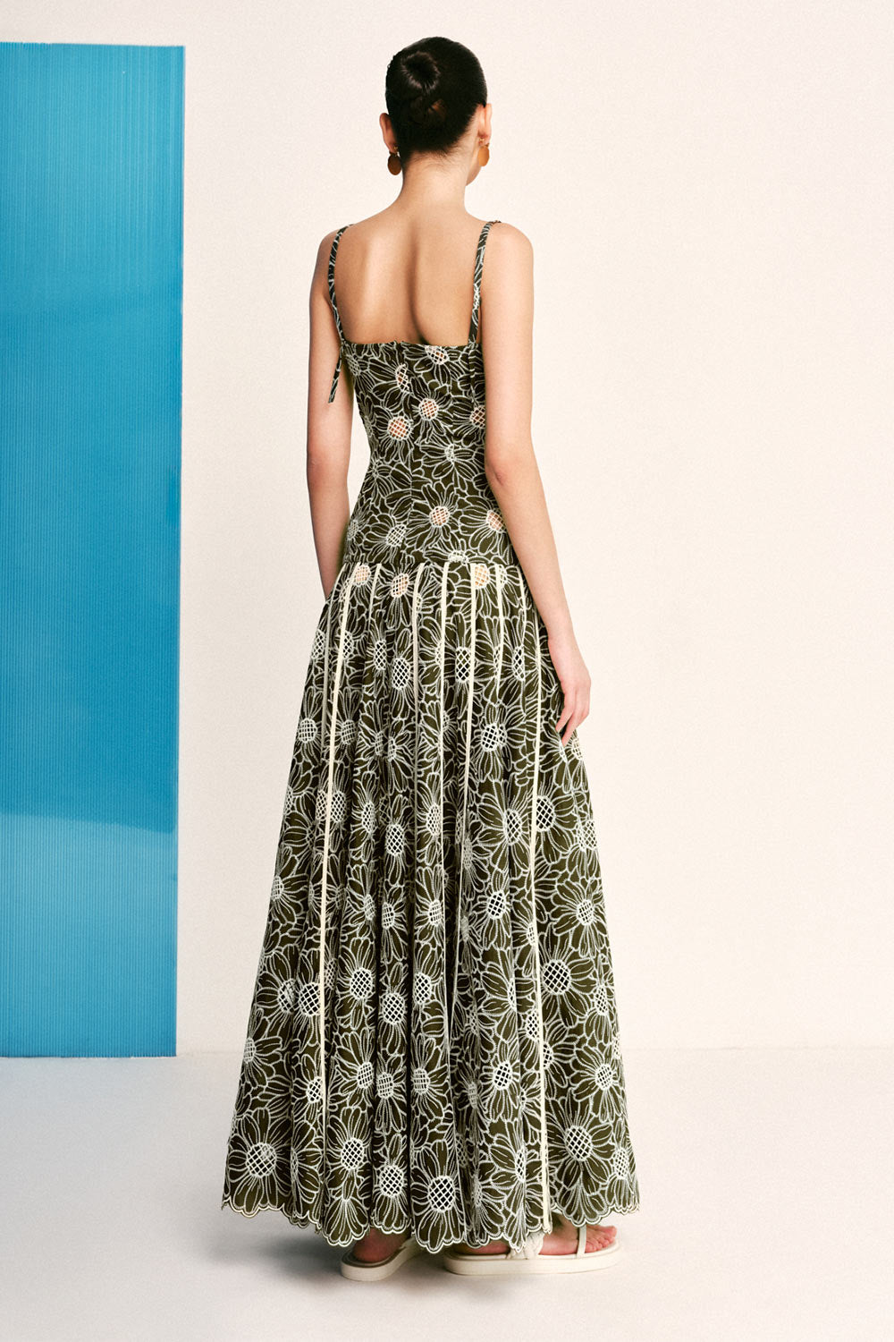 Women's Sunflower Drop Waist Square Neck Embroidered Cotton Maxi Dress S/M/L/Customize Garden Green Floral MEAN BLVD S / Garden Green / Floral Women's Sunflower Drop Waist Square Neck Embroidered Cotton Maxi Dress S/M/L/Customize Garden Green Floral MEAN BLVD S / Garden Green / Floral