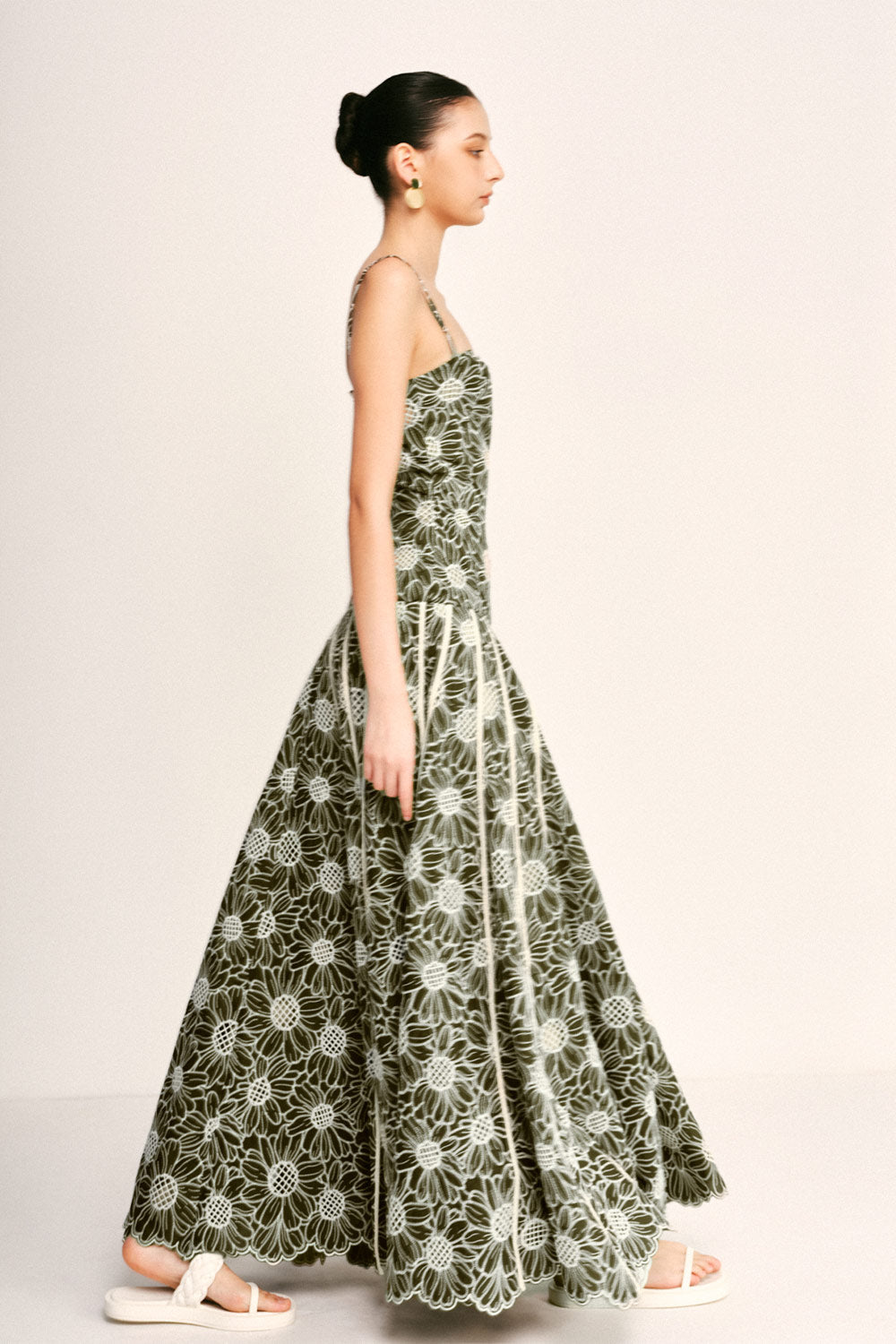 Women's Sunflower Drop Waist Square Neck Embroidered Cotton Maxi Dress S/M/L/Customize Garden Green Floral MEAN BLVD S / Garden Green / Floral Women's Sunflower Drop Waist Square Neck Embroidered Cotton Maxi Dress S/M/L/Customize Garden Green Floral MEAN BLVD S / Garden Green / Floral