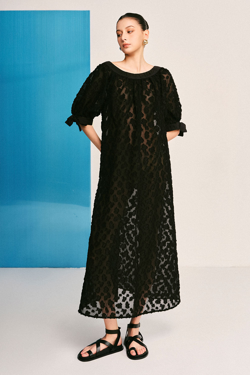 Esmeralda Straight See-Through Jacquard Midi Dress