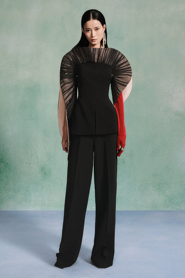 Dream Peplum Asymmetric Sleeved Crepe Top