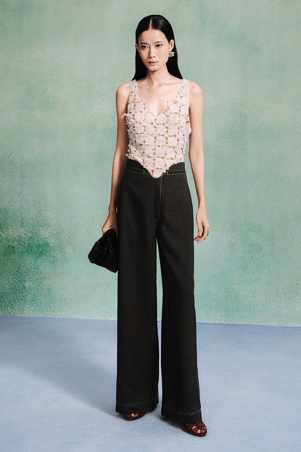 Myra Bodycon Flower Applique Silk Chiffon Top