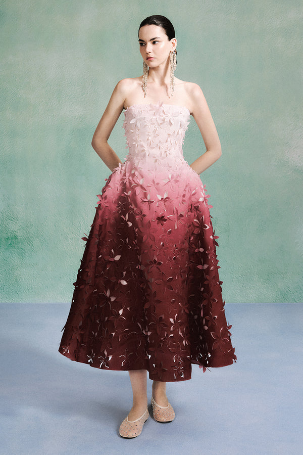 Gracie A-line Flower Applique Organza Midi Dress