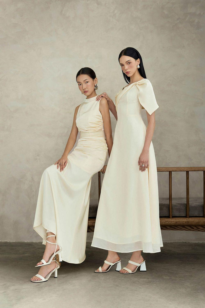 Maisie A-line Corset Waist Silk Ankle Length Dress - MEAN BLVD