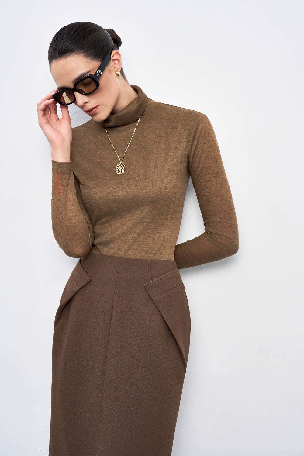 Sofia Bodycon Turtle Neck Knitted Fabric Top