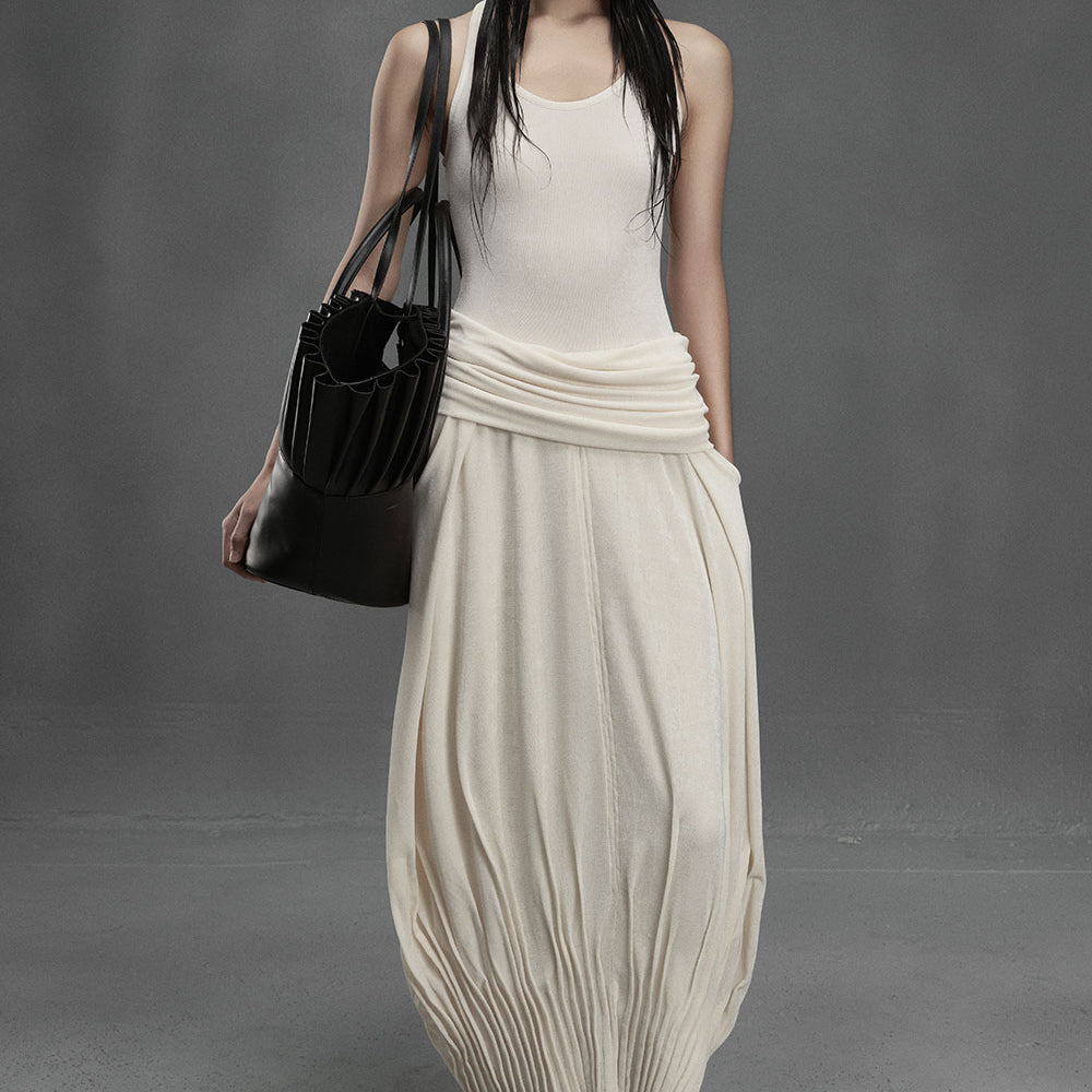 Flounder Cocoon Gathered Spandex Ankle Length Dress