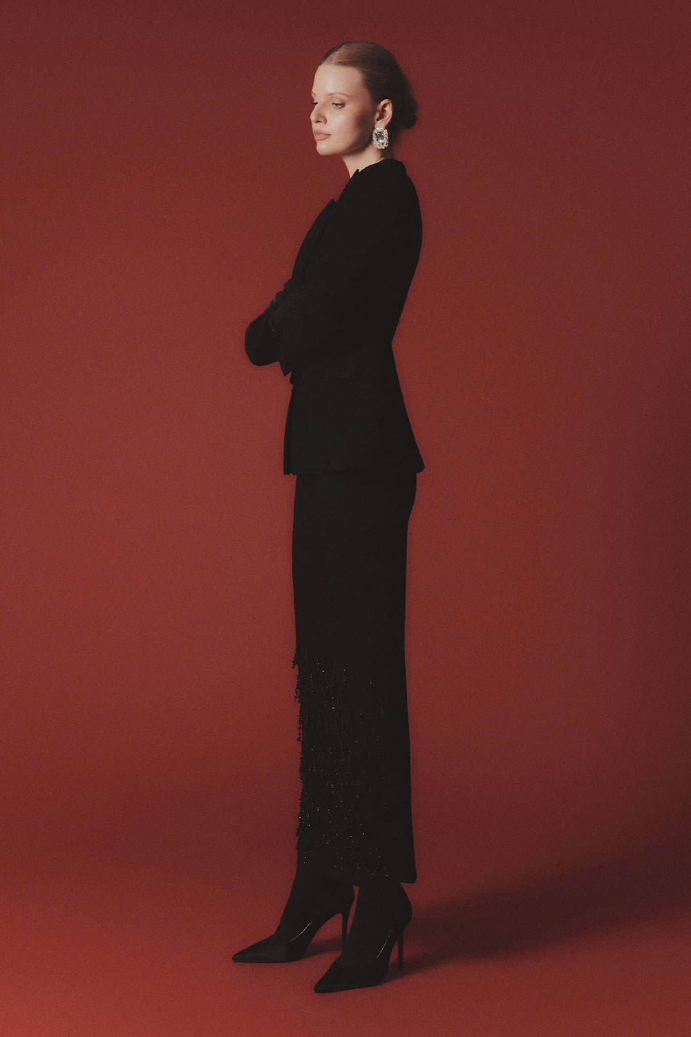 Musie Hourglass Lapelless Poly Silk Blazer