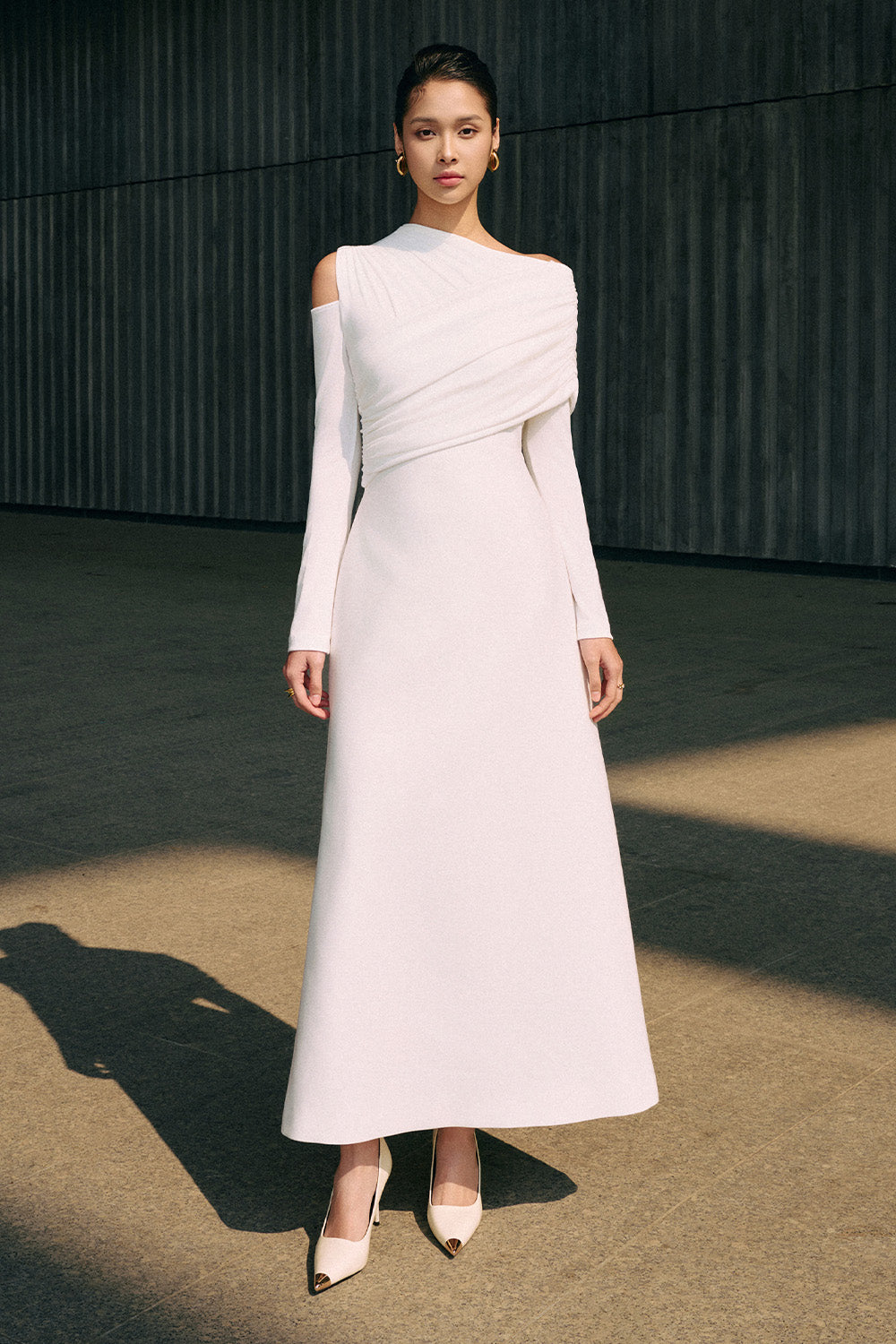 Women's Luminous A-line Asymmetric Shoulder Jersey Maxi Dress S/M/L/XL/Customize White/Red MEAN BLVD Red / S Women's Luminous A-line Asymmetric Shoulder Jersey Maxi Dress S/M/L/XL/Customize White/Red MEAN BLVD Red / S