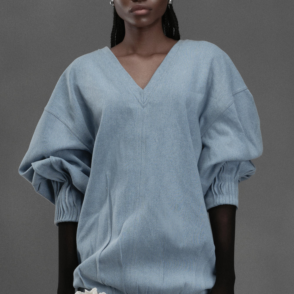 Lobster Cocoon Puffy Sleeved Jean Mini Dress