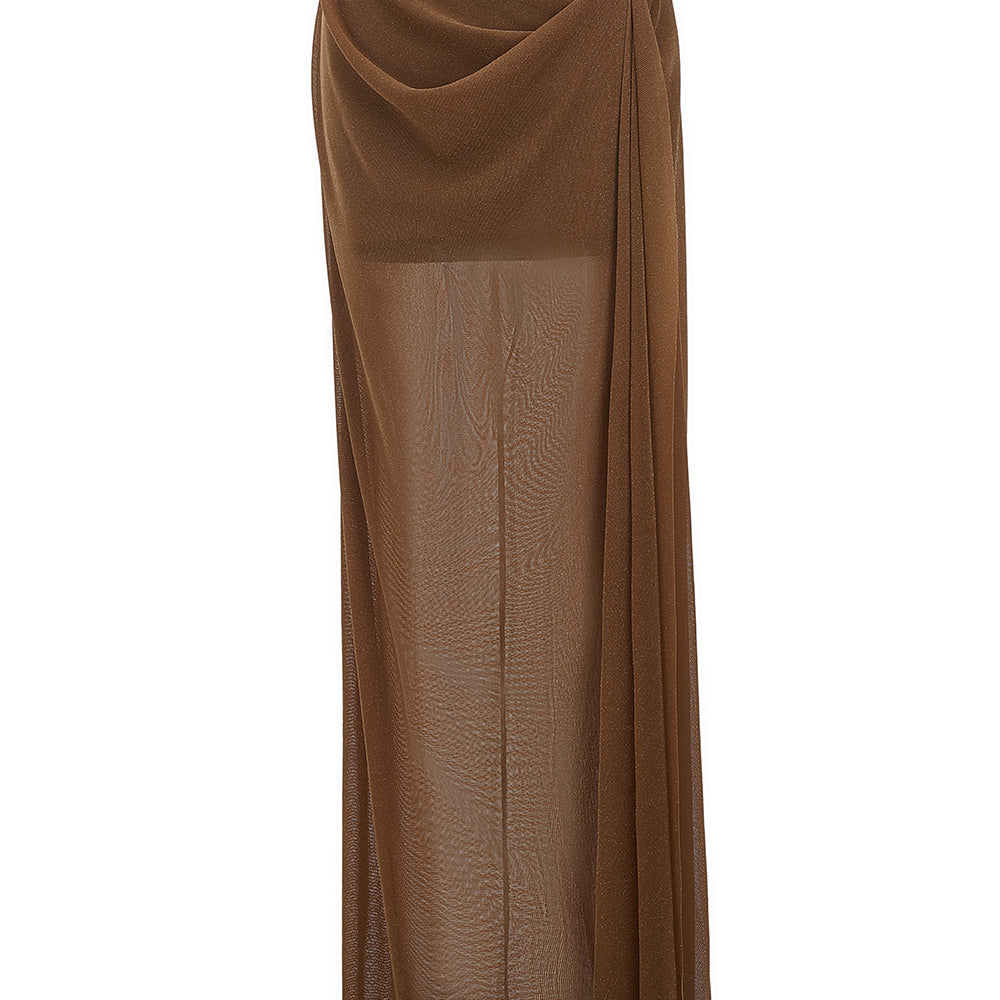 Kaia Straight Draped Elastic Cotton Maxi Skirt