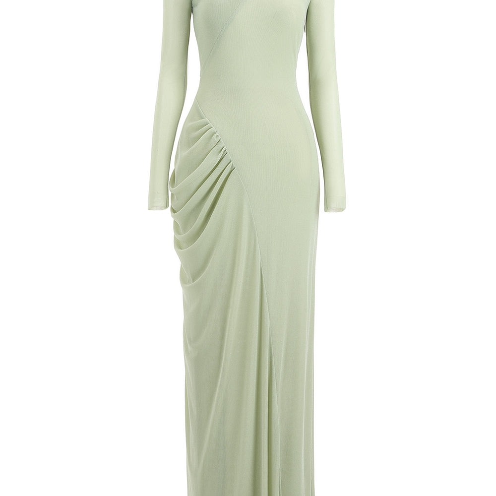 Verlarune Sheath Asymmetric Neck Elastic Cotton Maxi Dress