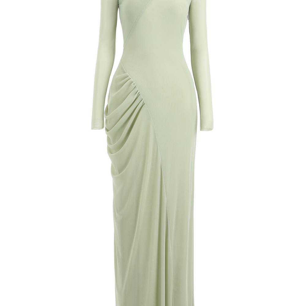 Verlarune Sheath Asymmetric Neck Elastic Cotton Maxi Dress