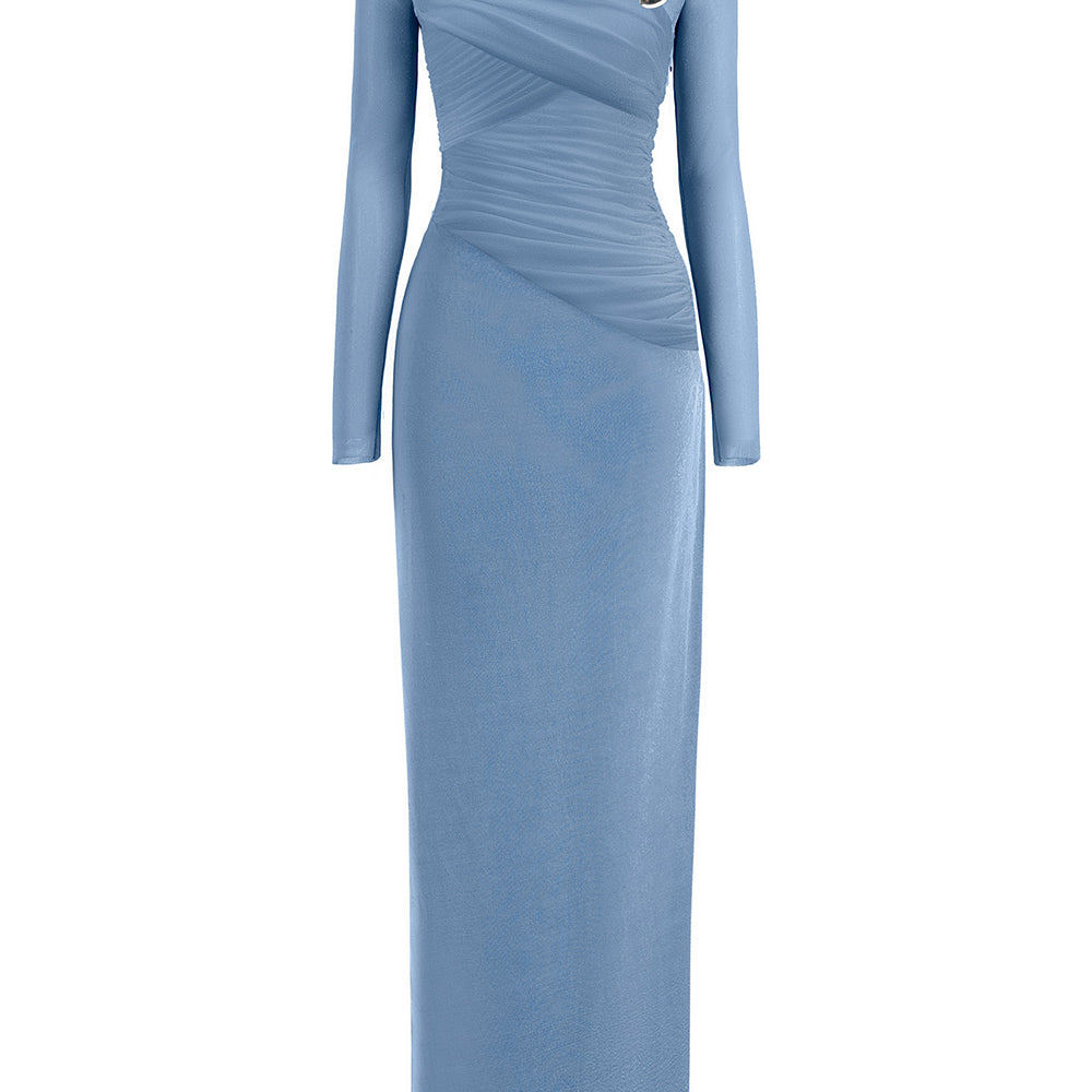 Blarune Sheath Gathered Elastic Cotton Maxi Dress