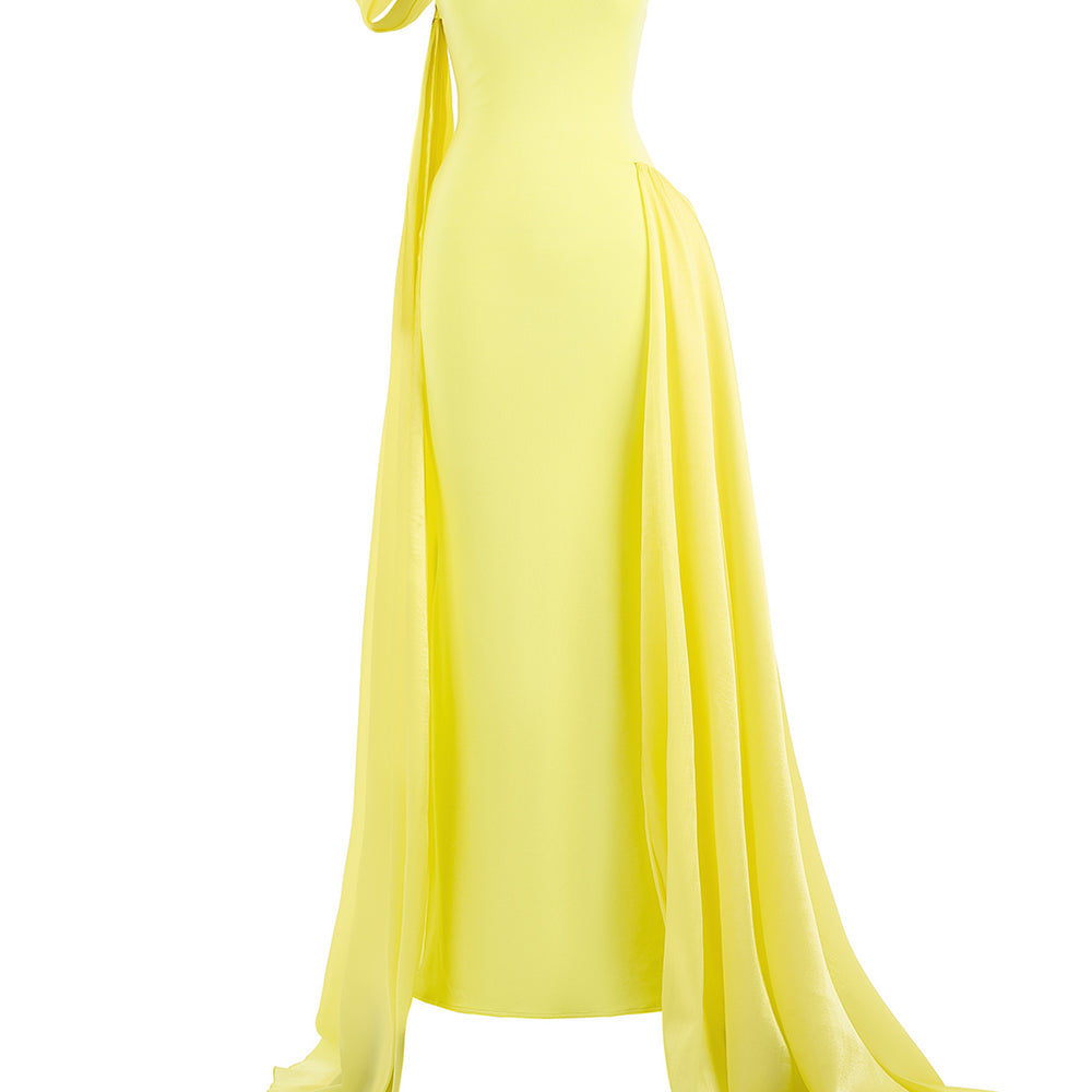 Aura Asymmetric Off-Shoulder Cotton Spandex Floor Length Dress