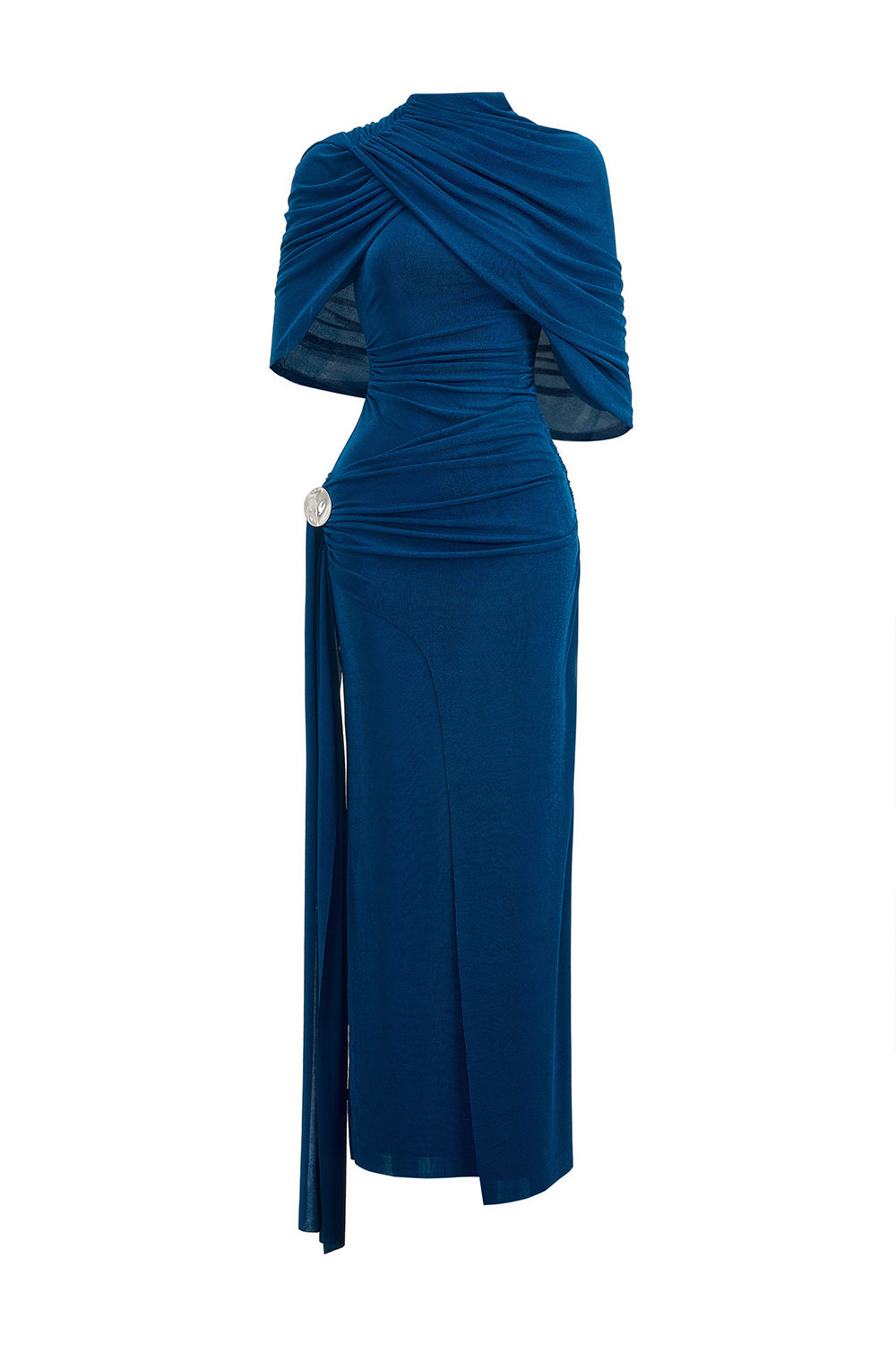 Athena Sheath Cape Shoulder Elastic Cotton Maxi Dress Maroon / L
