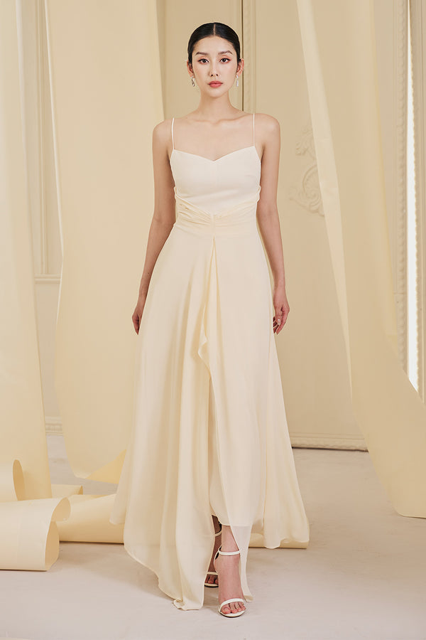 Goldie Asymmetric Semi-Heart Neck Chiffon Floor Length Dress