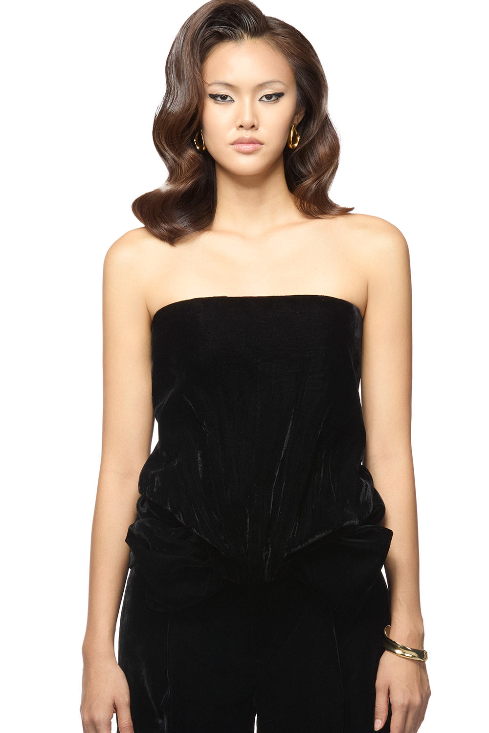 Deidre Strapless Open Shoulder Velvet Top