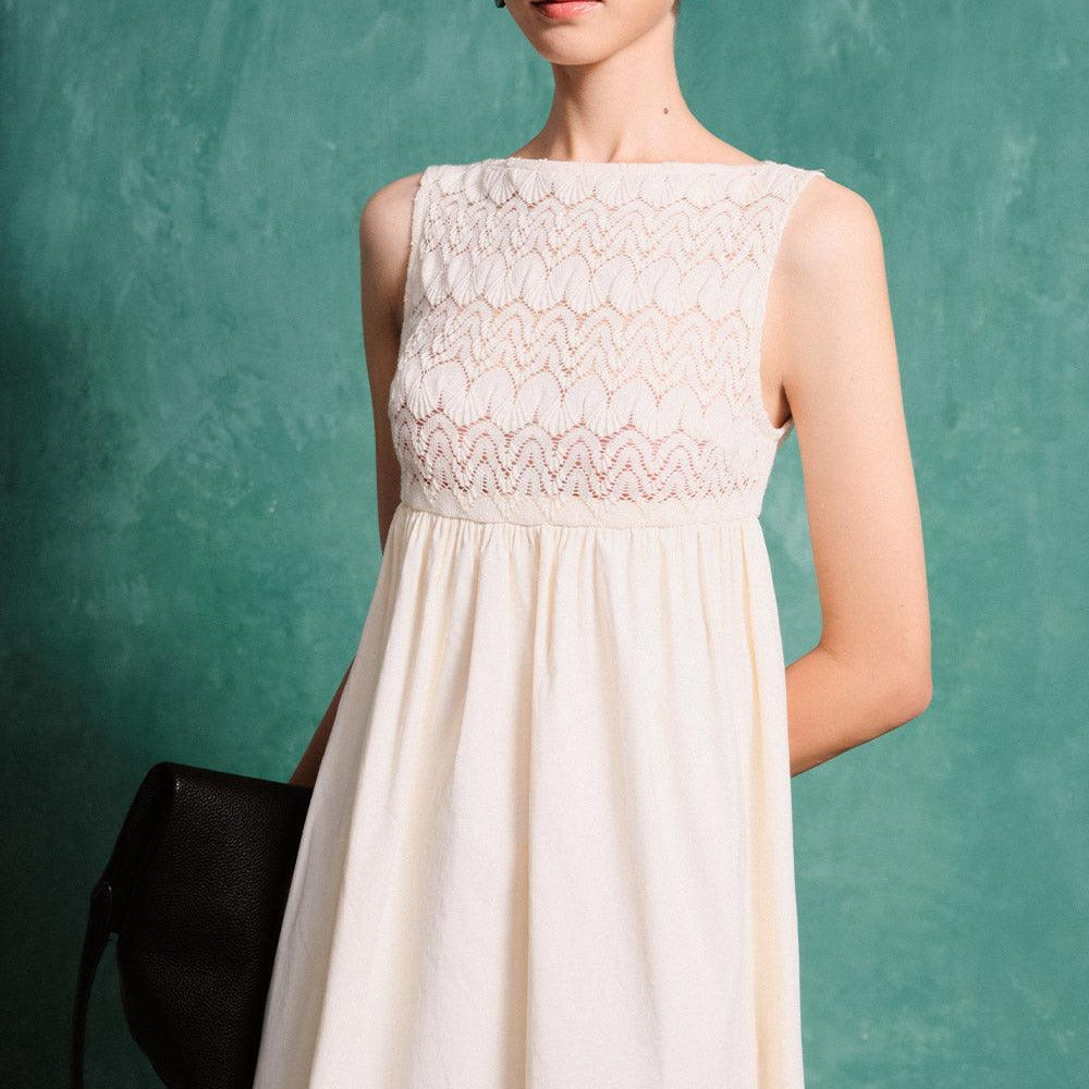 Hanbok Empire Boat Neck Cotton Poplin Maxi Dress