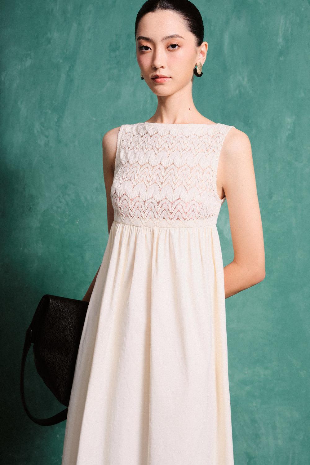 Hanbok Empire Boat Neck Cotton Poplin Maxi Dress