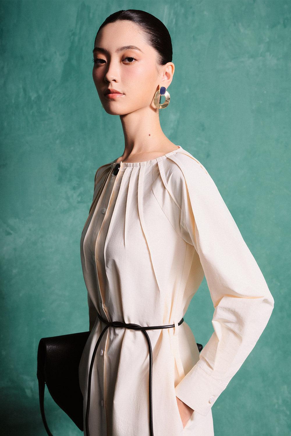 Kataleya Shirt Boat Neck Cotton Poplin Midi Dress