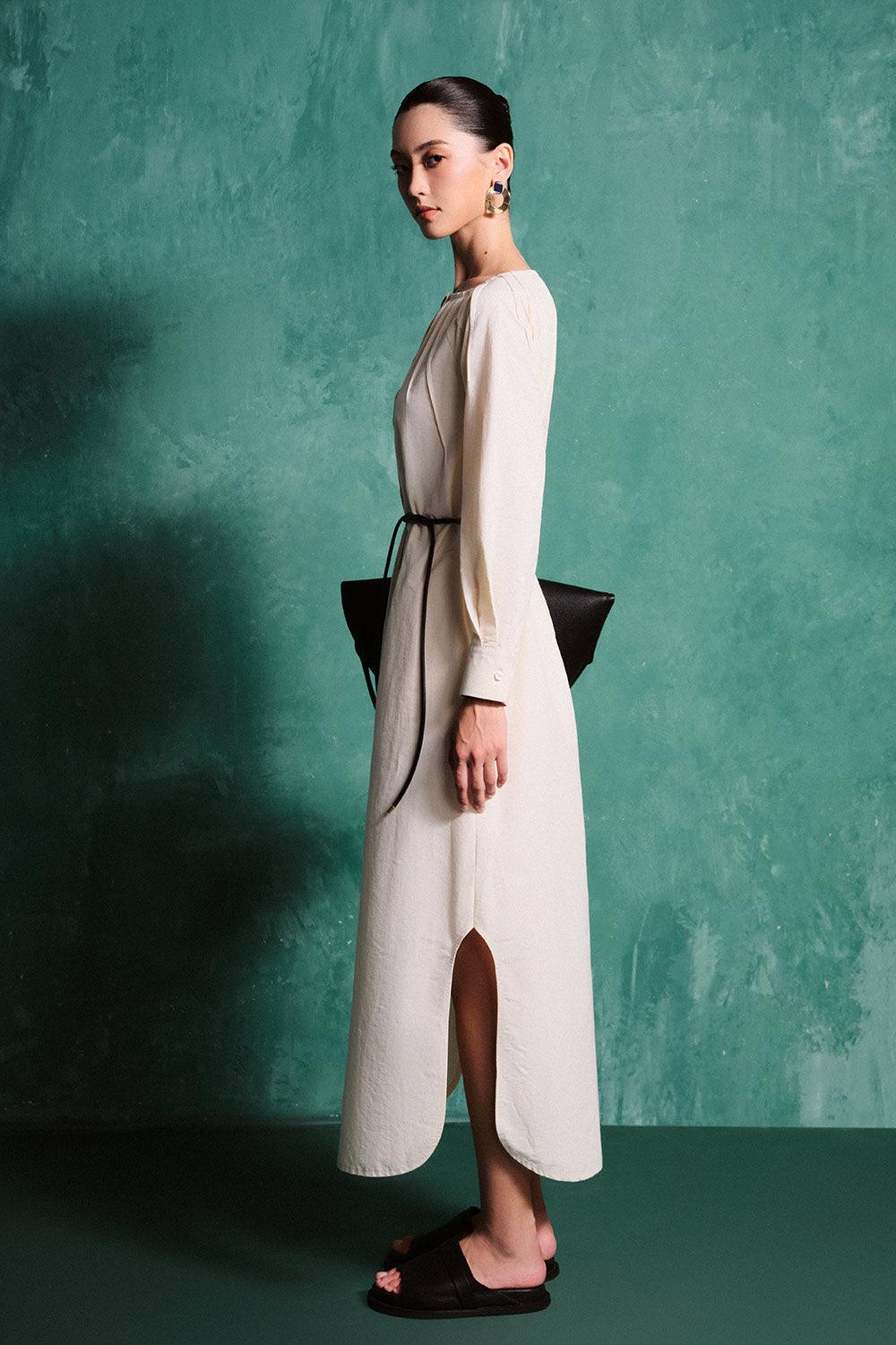 Kataleya Shirt Boat Neck Cotton Poplin Midi Dress