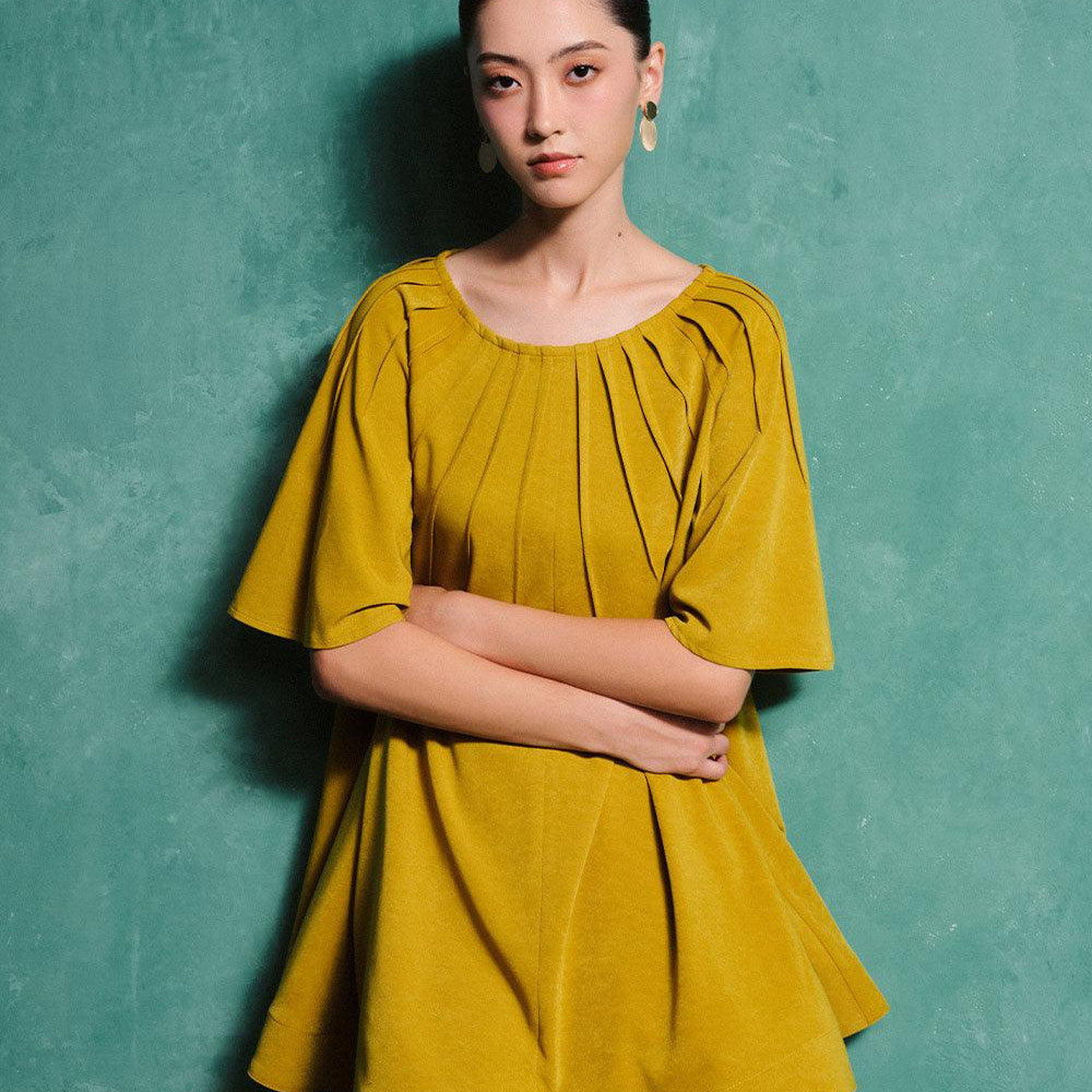 Promise Trapezoid Pintucks Spandex Velvet Mini Dress