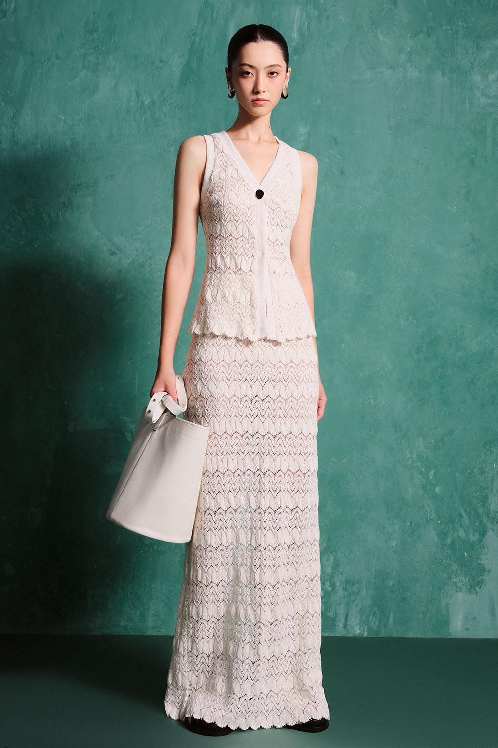 Naya Straight Back Slit Cotton Lace Floor Length Skirt