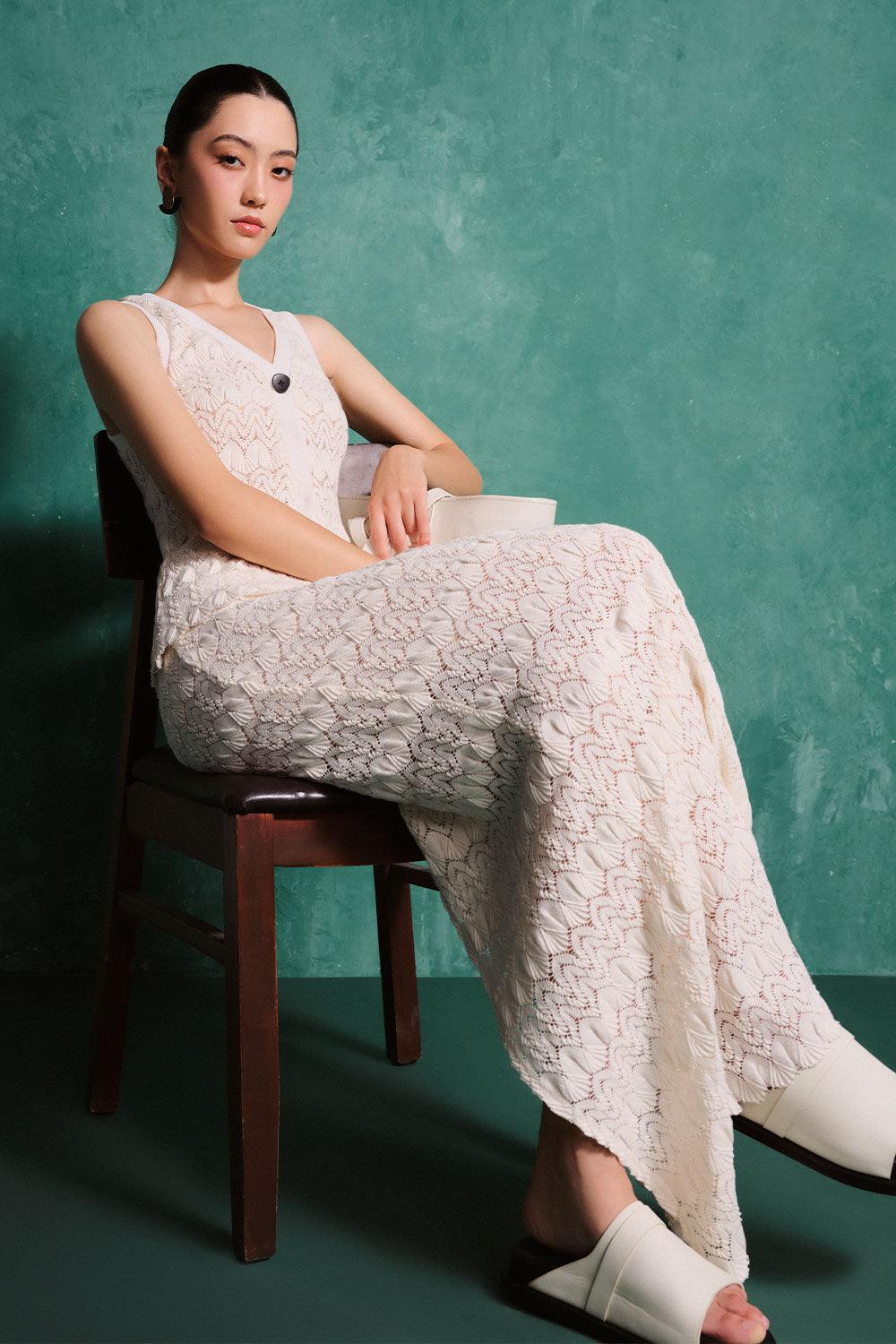 Naya Straight Back Slit Cotton Lace Floor Length Skirt