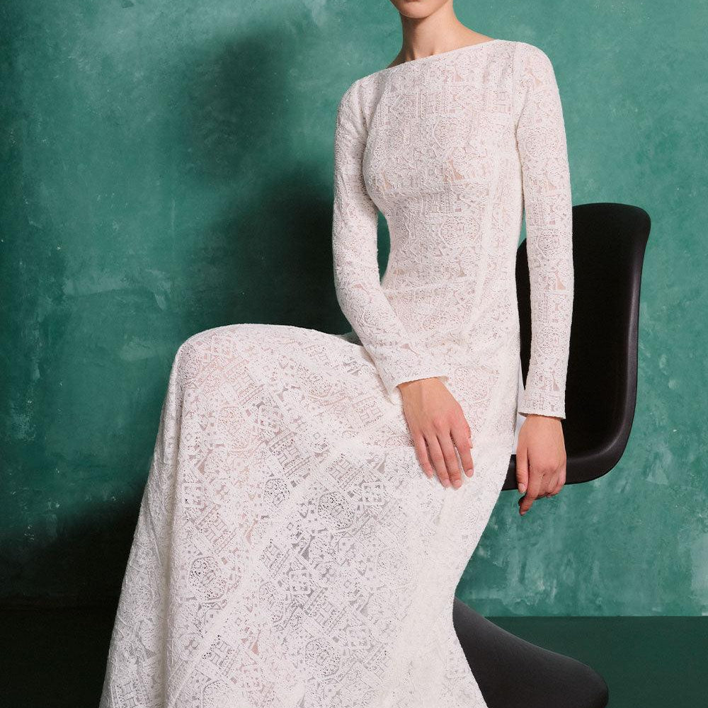 Aphrodite A-line Boat Neck Cotton Poplin Floor Length Dress