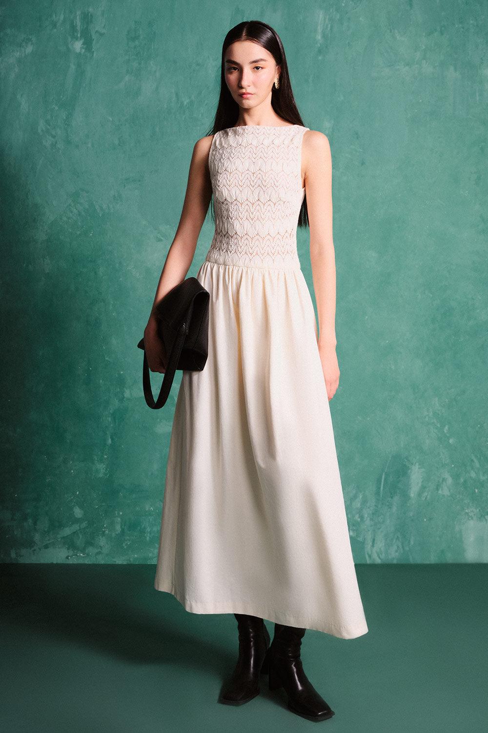 Blake A-line Sleeveless Cotton Poplin Midi Dress M / White Cream / Seashell