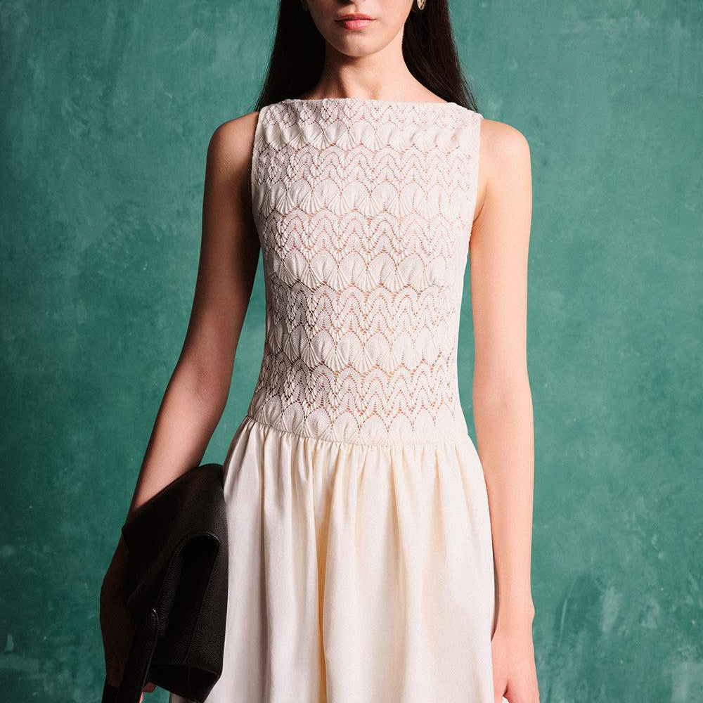 Blake A-line Sleeveless Cotton Poplin Midi Dress M / White Cream / Seashell