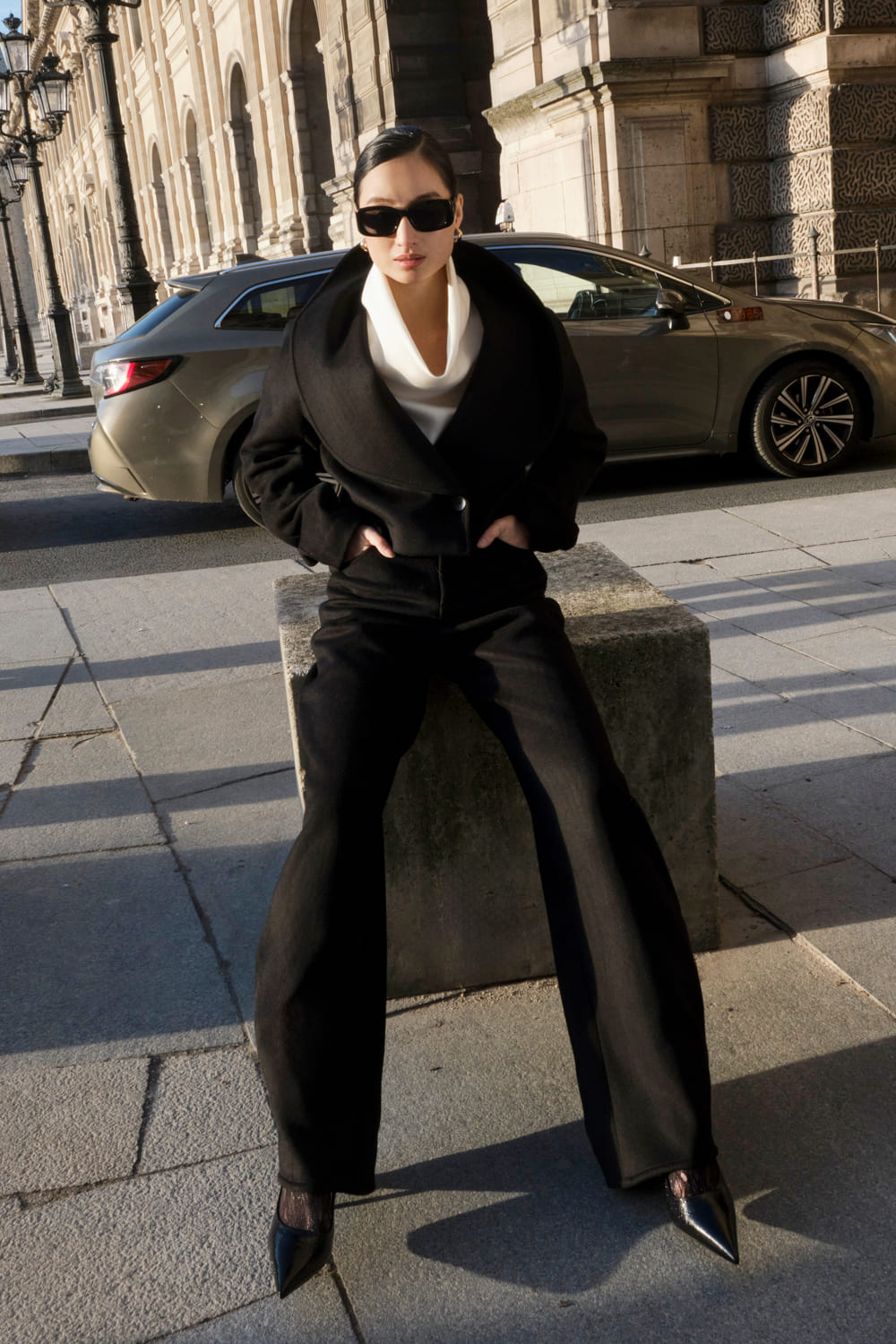 Paris Straight High Neck Silk Blend Top