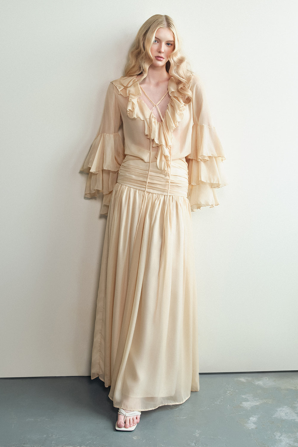 Aeris A-line Ruffle Collar Organza Voile Maxi Set