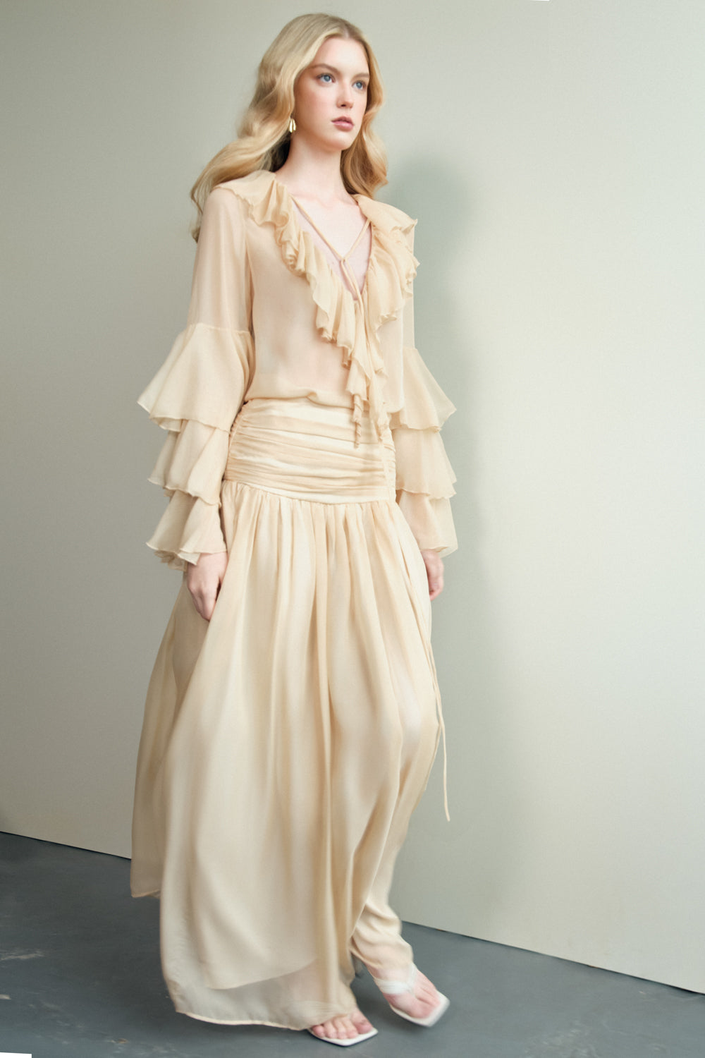 Aeris A-line Ruffle Collar Organza Voile Maxi Set