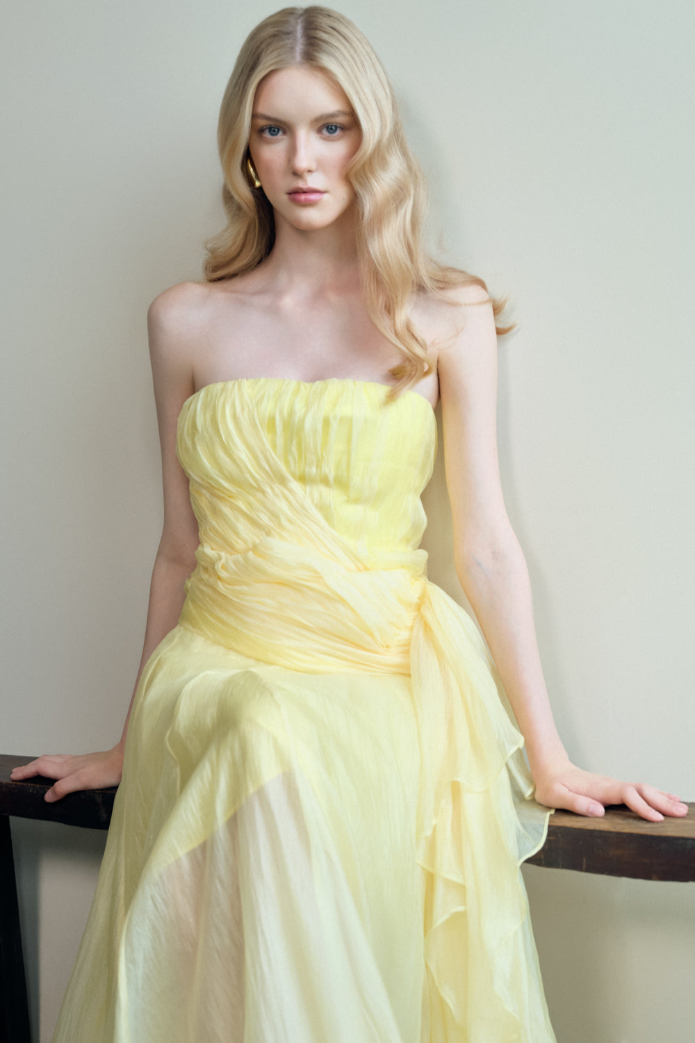 Alba A-line Straight Across Neck Organza Maxi Set