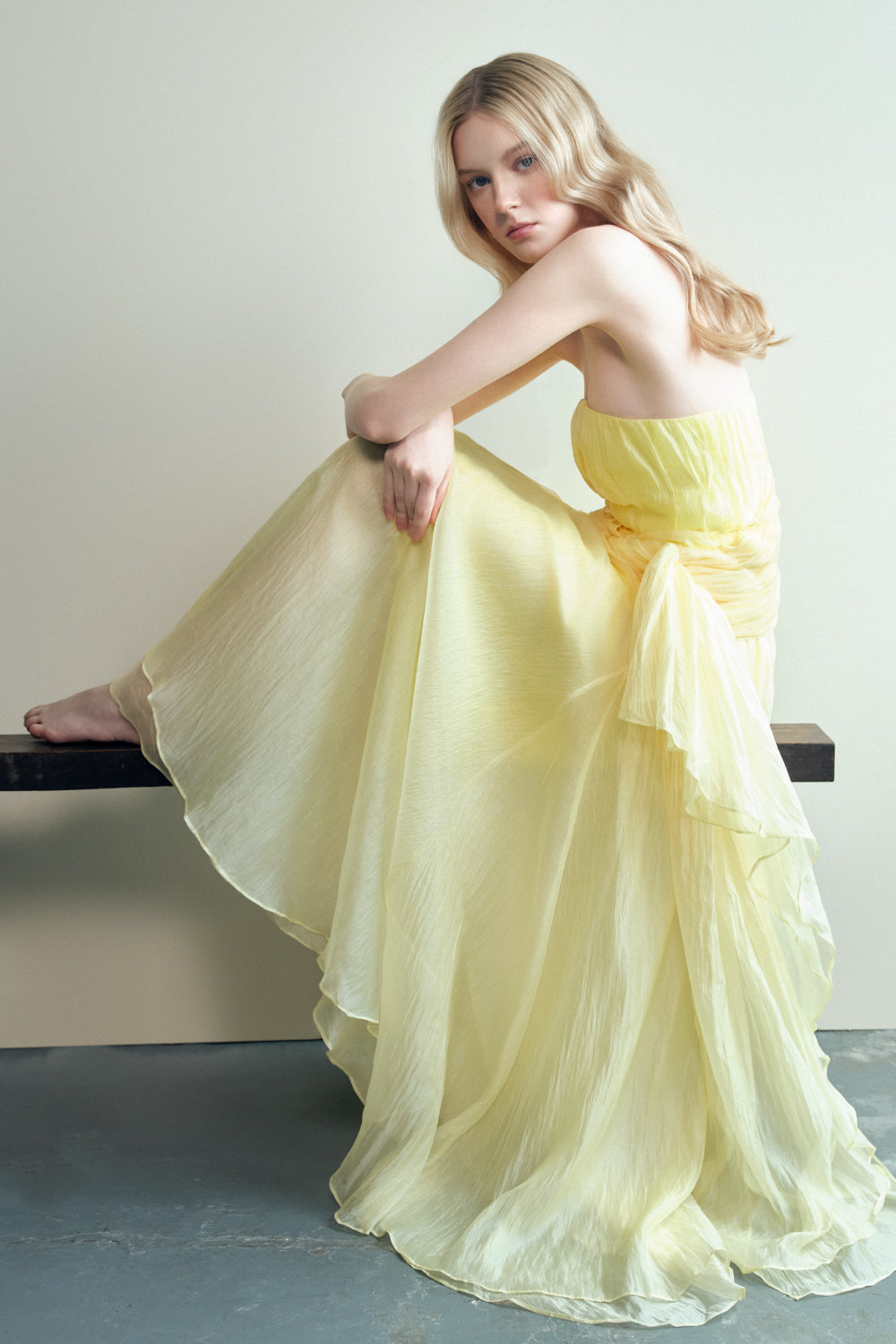 Alba A-line Straight Across Neck Organza Maxi Set