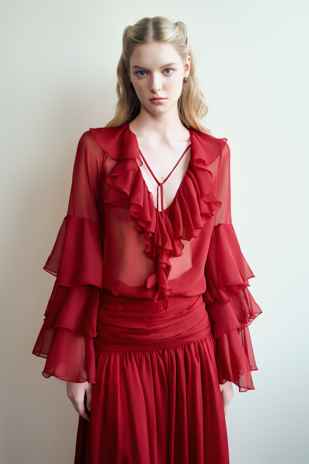 Aeris A-line Ruffle Collar Organza Voile Maxi Set