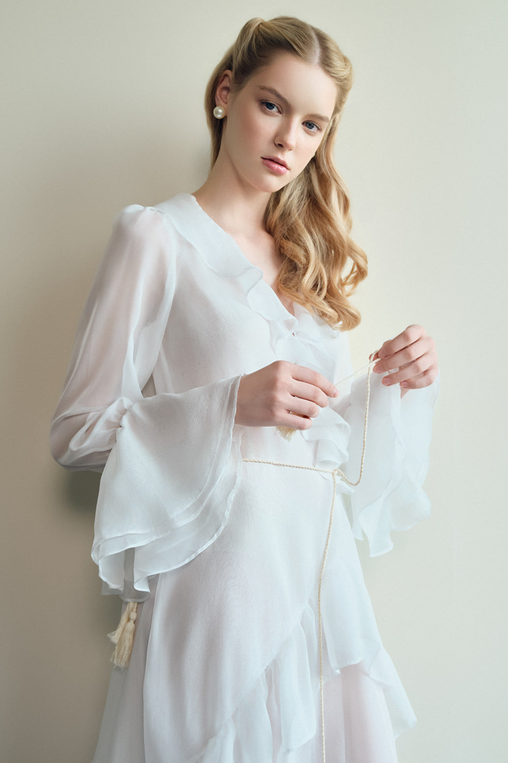 Seréne A-line Bishop Sleeved Organza Voile Maxi Dress