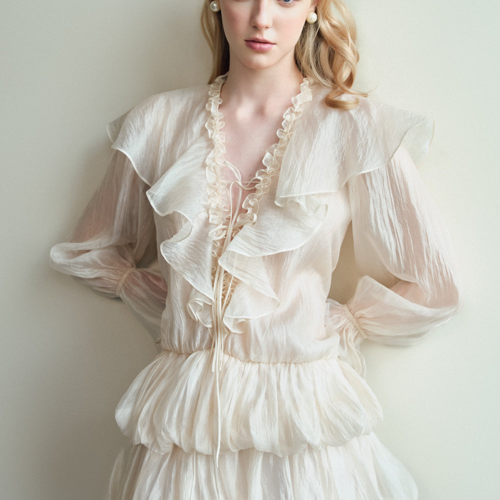 Vela A-line Ruffle Layer Organza Mini Dress