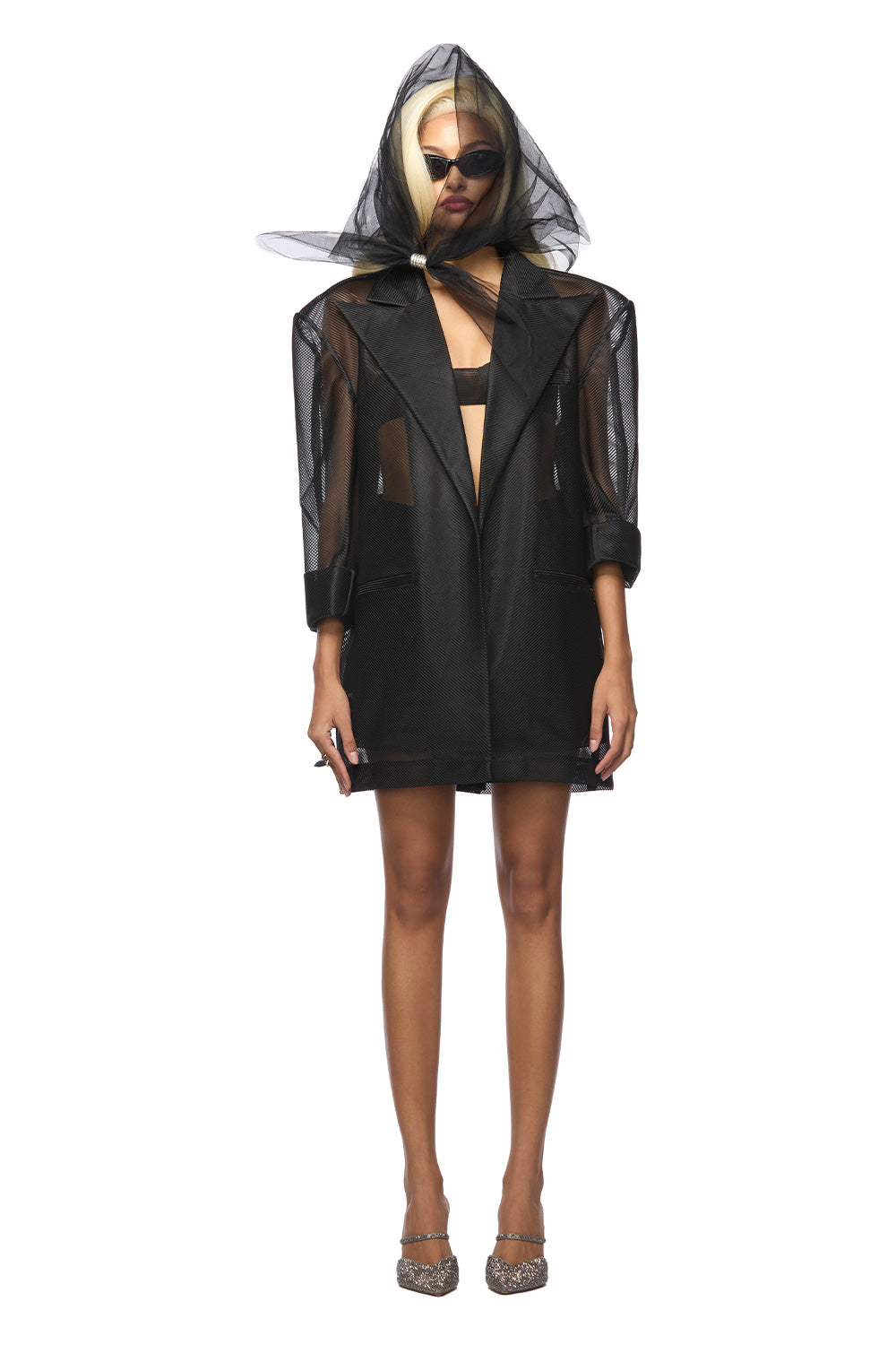 organza blazer dress Femme Fatale Tailored Blazer With Organza Sleeves Black / XXL