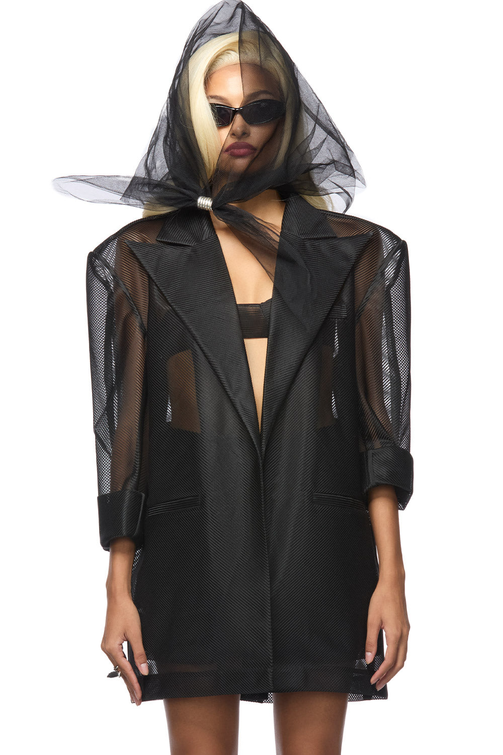 Joanne Straight See-Through Poly Organza Blazer