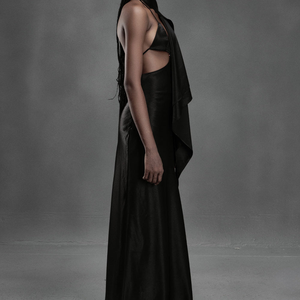 Oyster A-line Sleeveless Silk Floor Length Dress