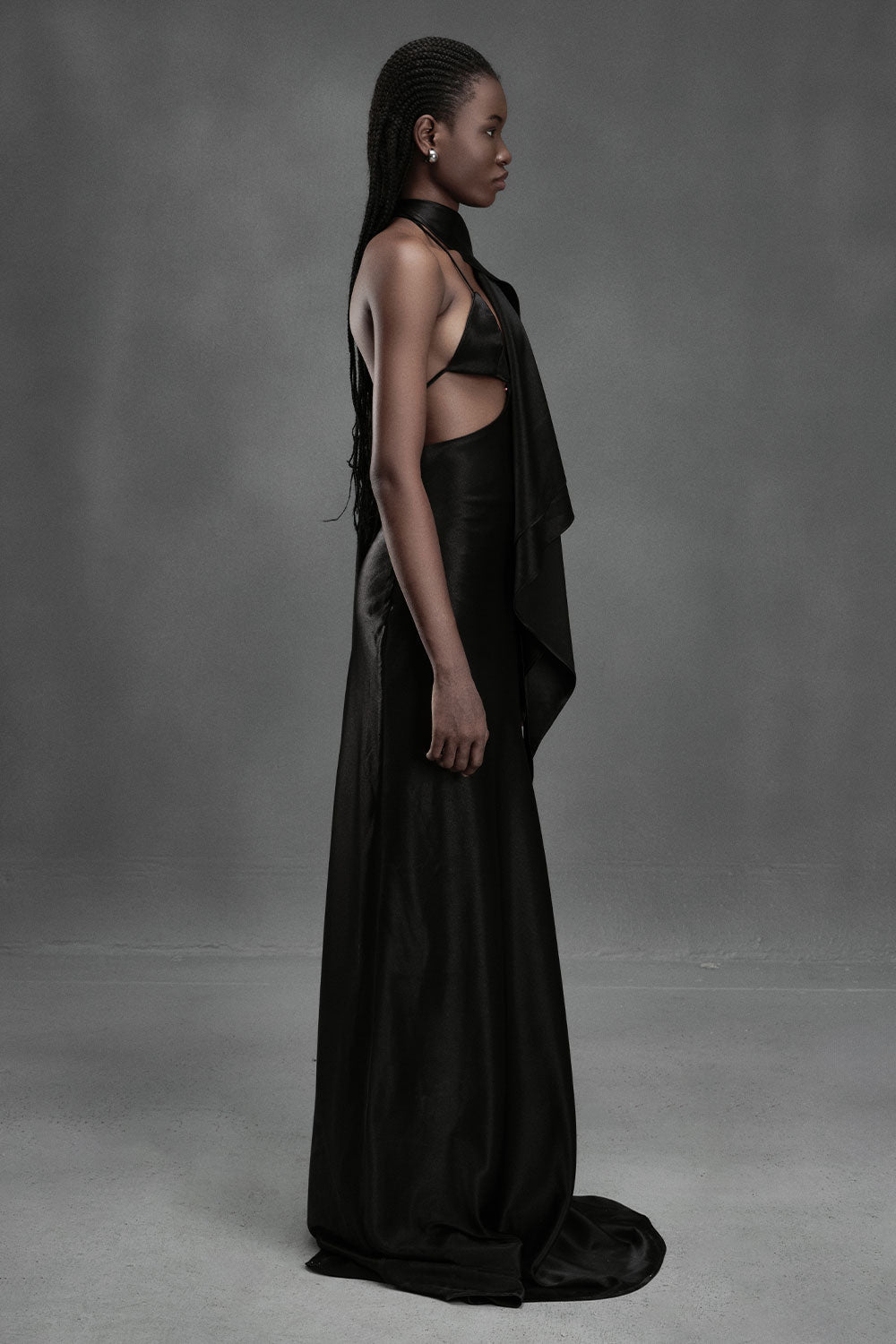 Oyster A-line Sleeveless Silk Floor Length Dress